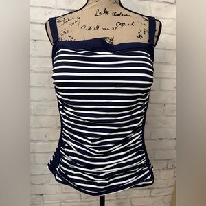 Lands’ End 12D Bandeau Tankini Swimsuit‎ Top Deep Sea Media Stripe Slimming